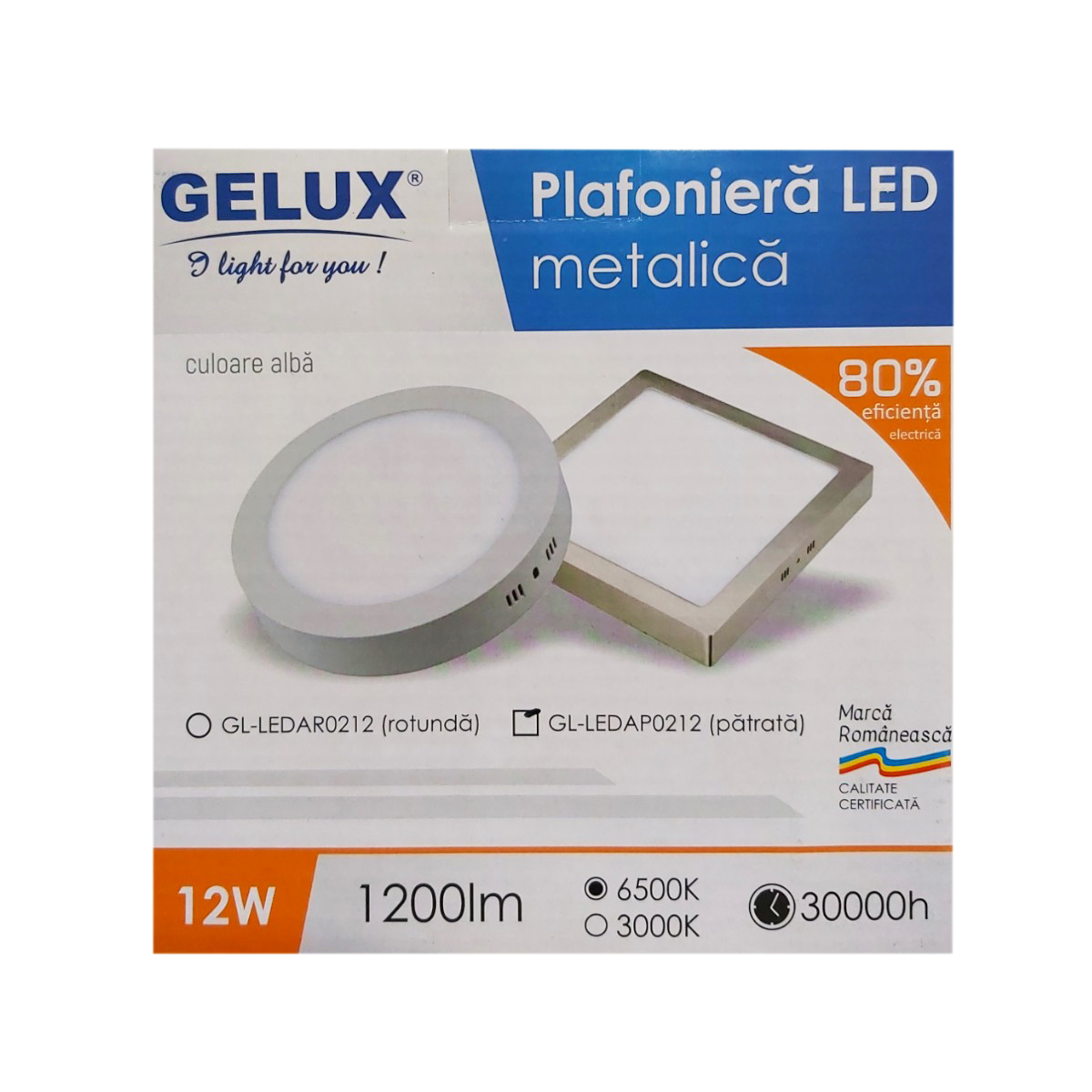 GELUX PLAFONIERA PATRATA 12W GL-LEDAR0212 6500K