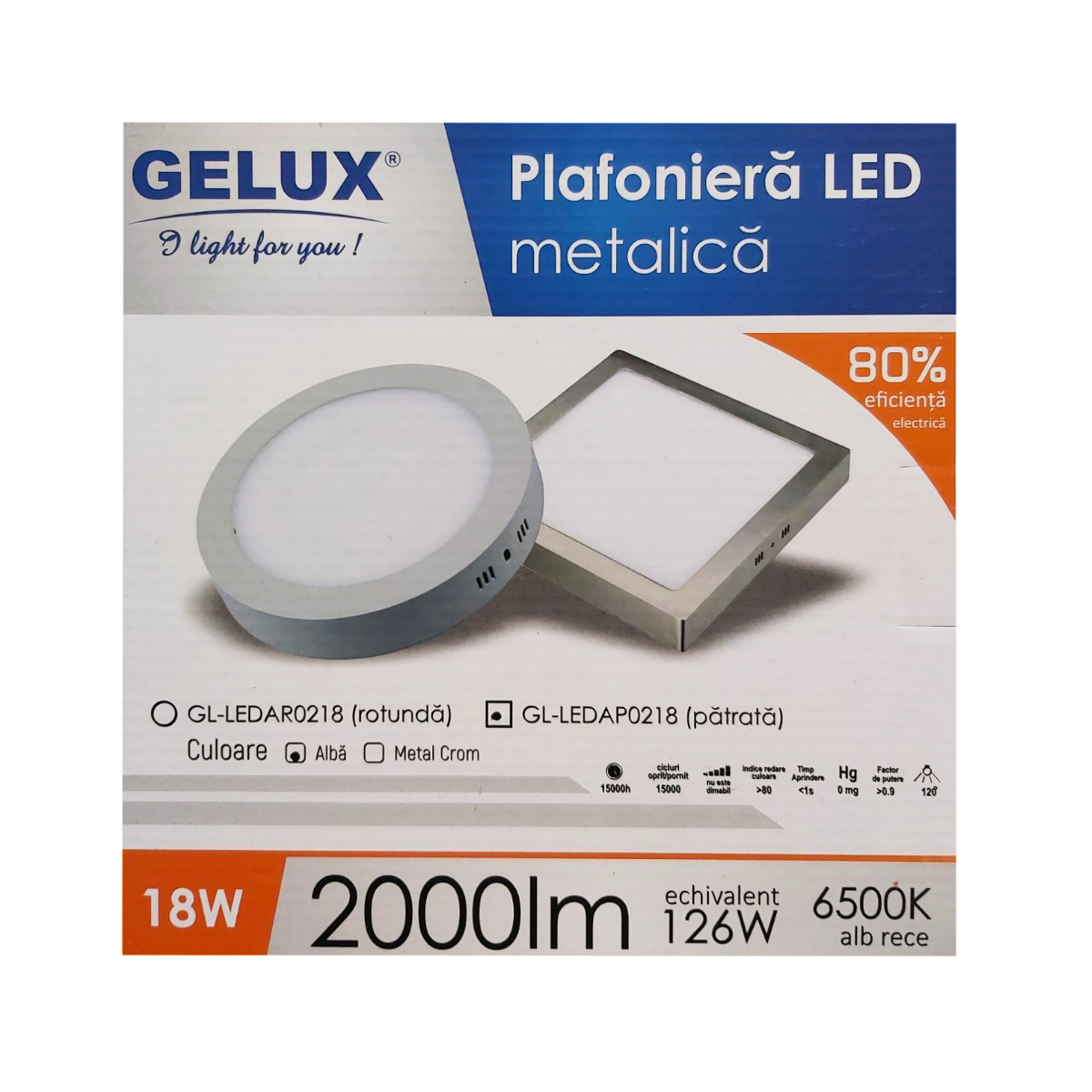 GELUX PLAFONIERA PATRATA 18W GL-LEDAR0218 6500K