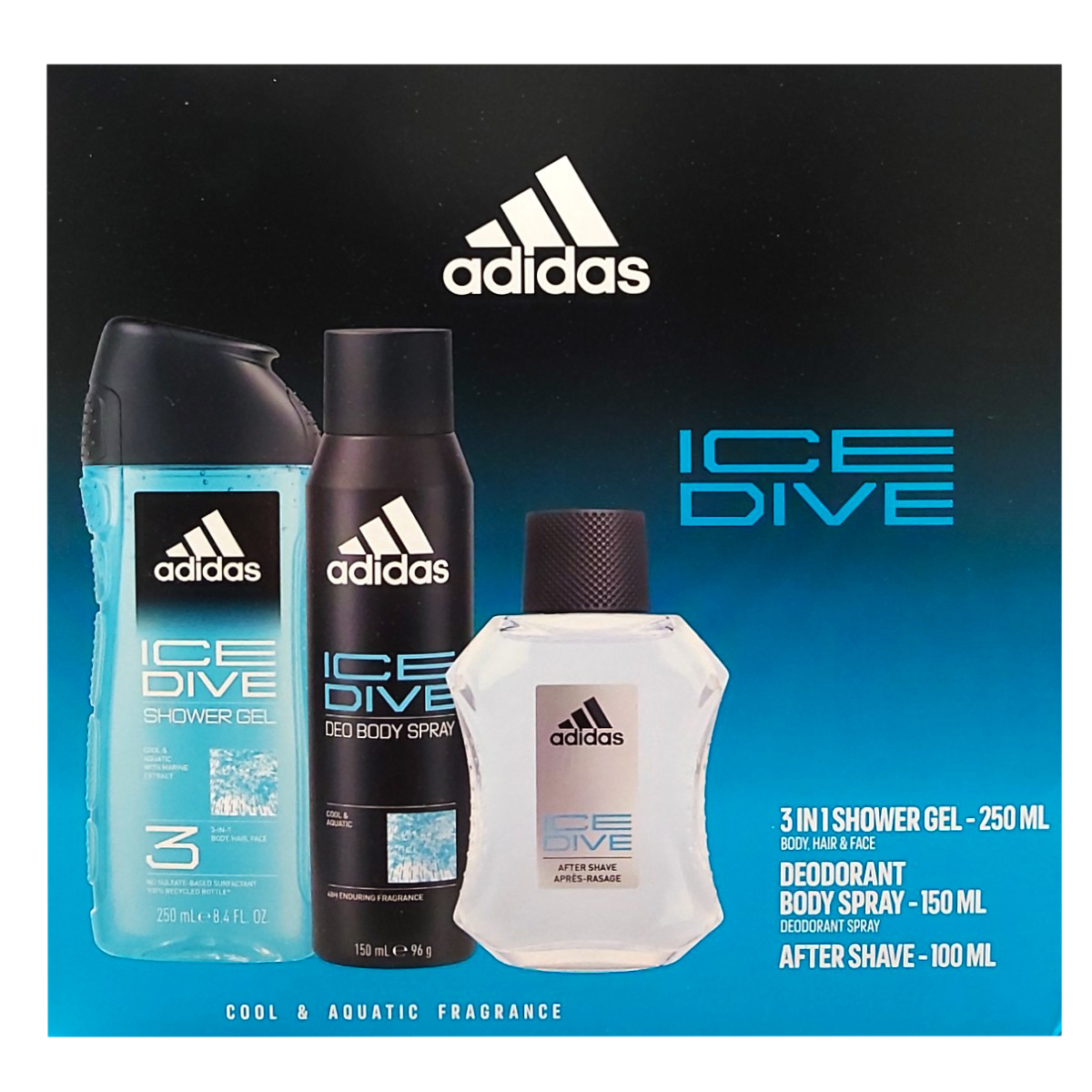 ADIDAS MEN ICE DIVE AS100ML+DEO SPRAY150ML+SG250ML SET CADOU
