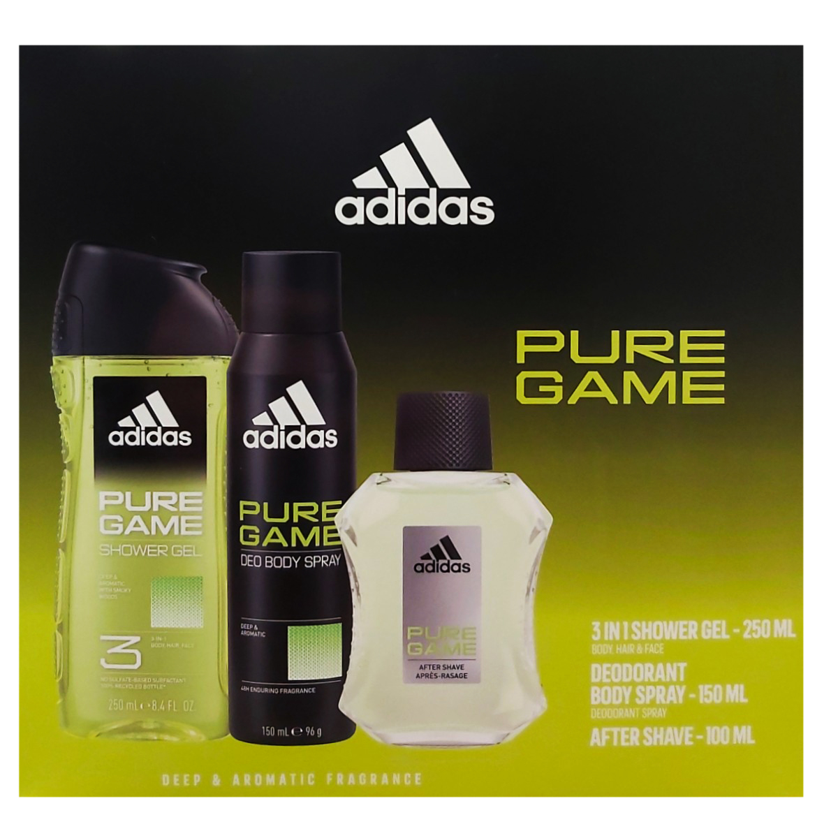 ADIDAS MEN PURE GAME AS100ML+DEO SPRAY150ML+SG250ML SET CADOU