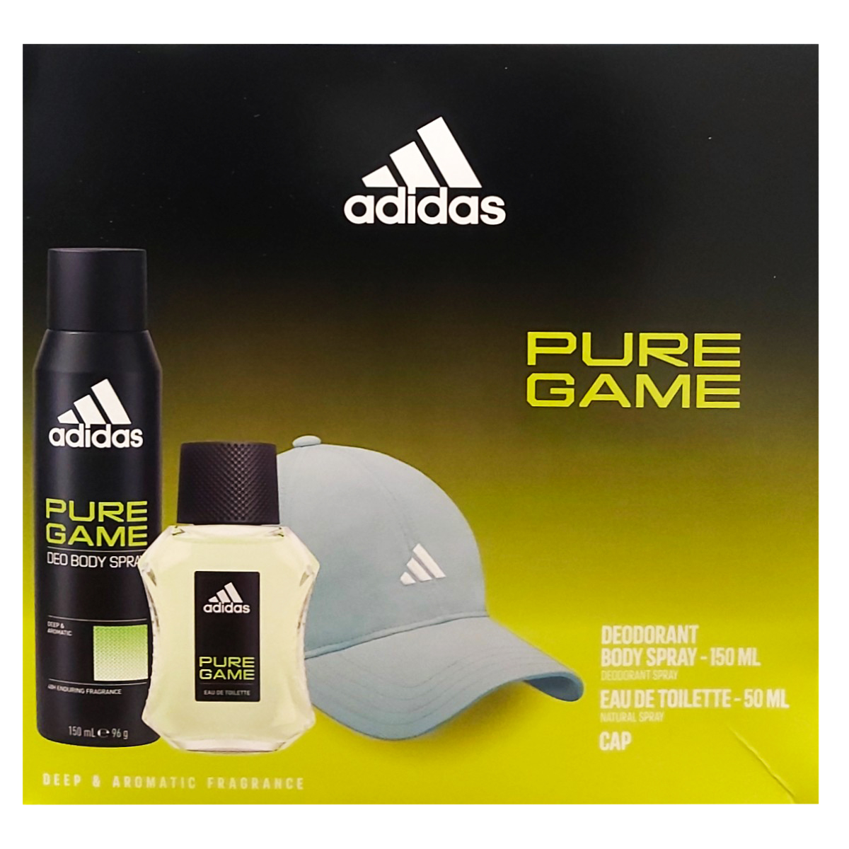 ADIDAS MEN PURE GAME DEO SPRAY 150ML+EDT50ML+SAPCA SET CADOU