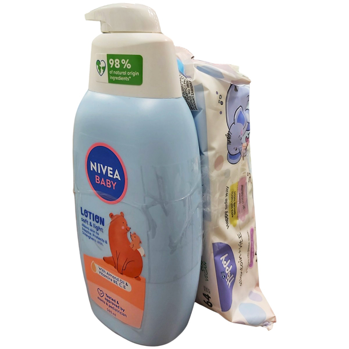 PACHET NIVEA BABY LOTIUNE CORP 500ML+SERVETELE UMEDE HAPPY