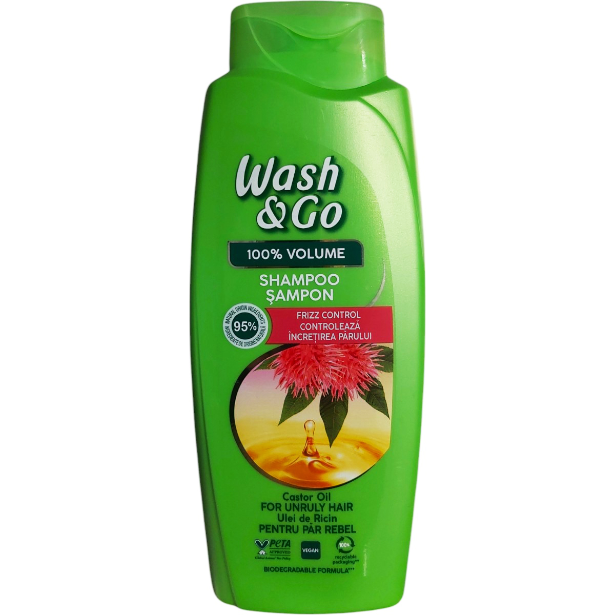 WASH&GO SAMPON PENTRU PAR REBEL CU ULEI DE RICIN 675ML