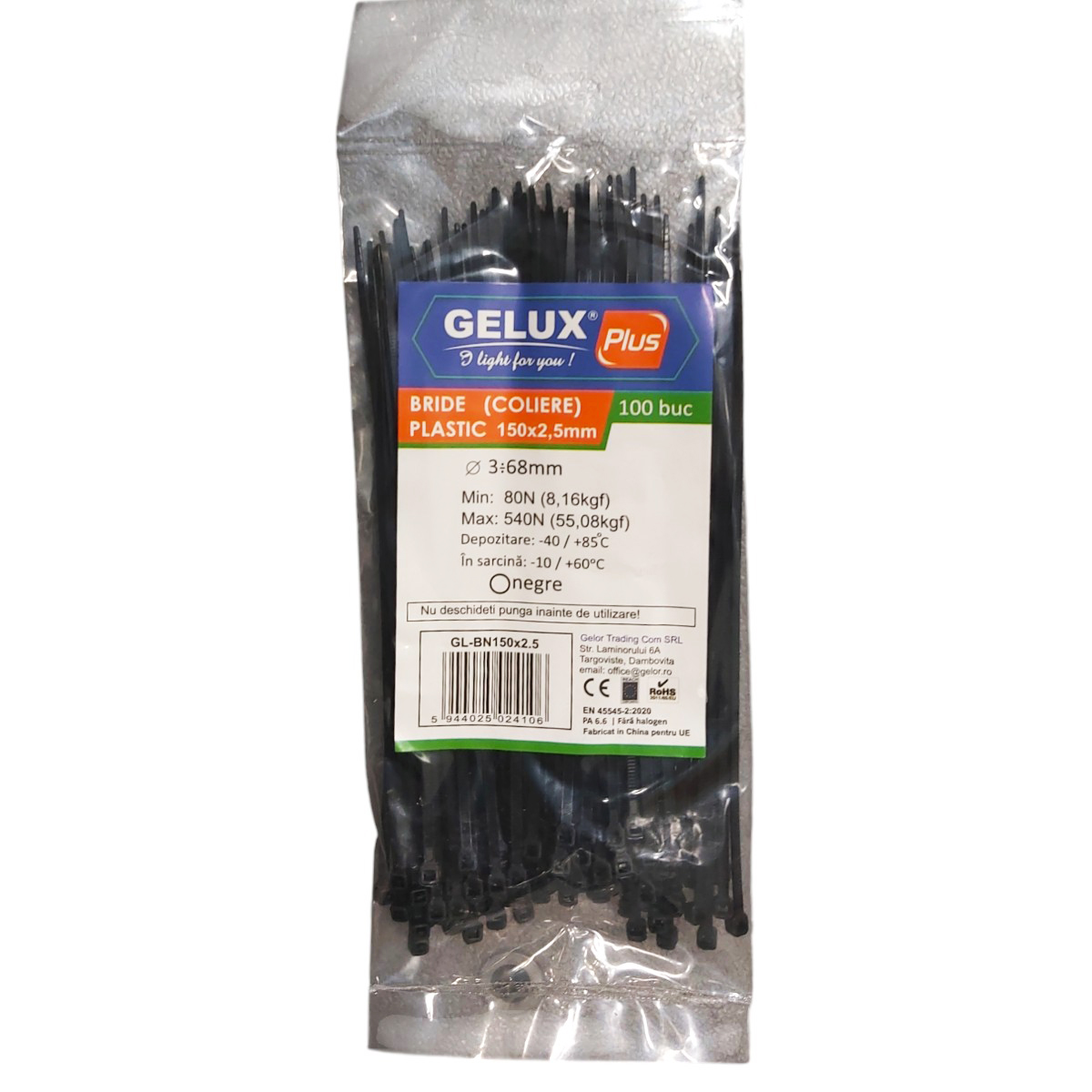 COLIER PLASTIC NEGRU 100BUC GL-BN150X2.5