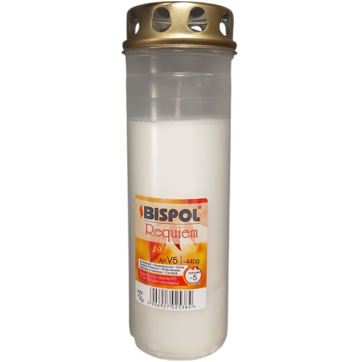 CANDELA BOLSIUS DIN PLASTIC CU CAPAC ALB V5