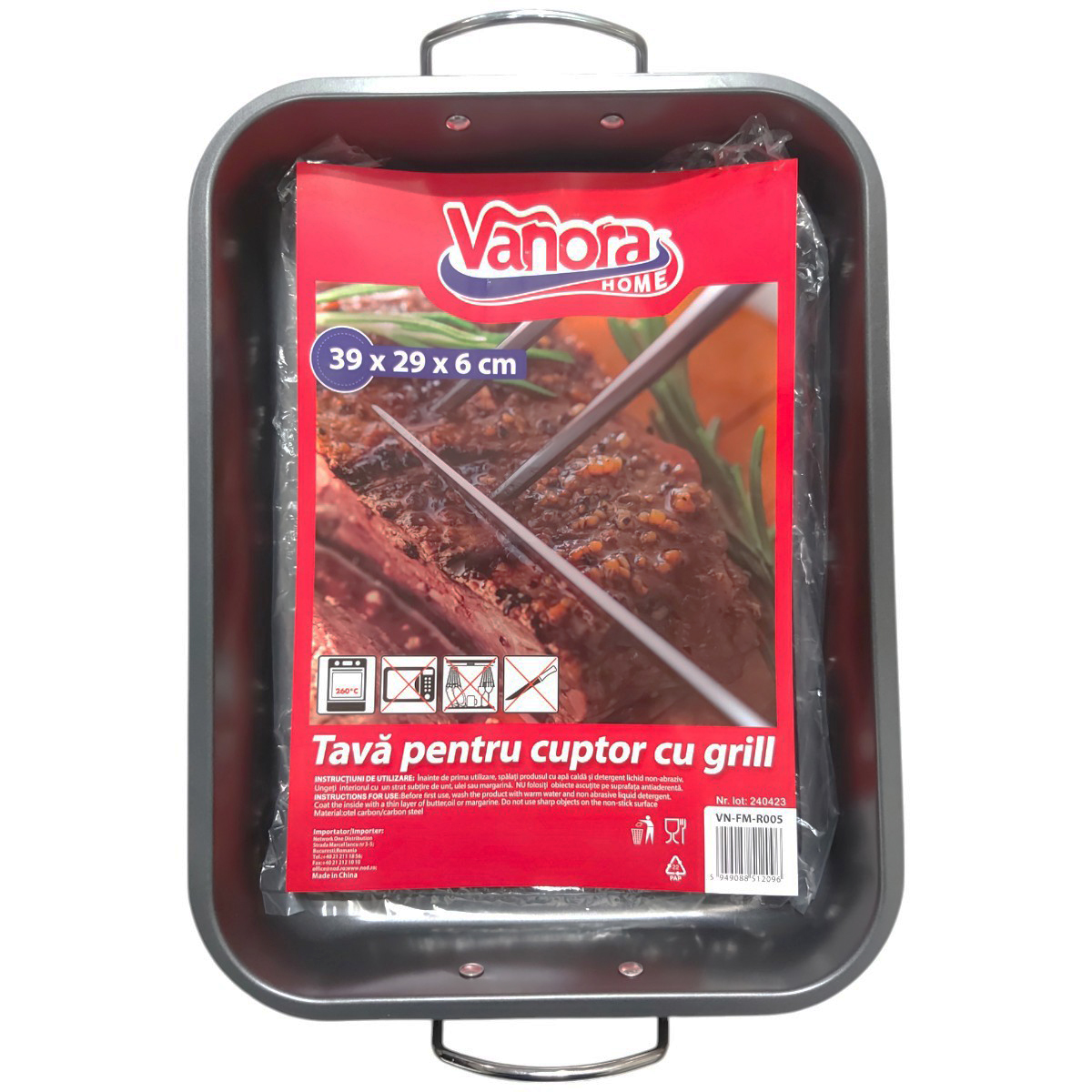 VANORA TAVA CUPTOR CU GRILL 39X29X6CM VN-FM-R005