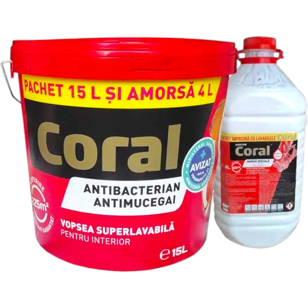 CORAL VOPSEA SUPERLAVABILA INTERIOR ANTIMUCEGAI/ANTIBACTERIAN 15L+AMORSA 4L