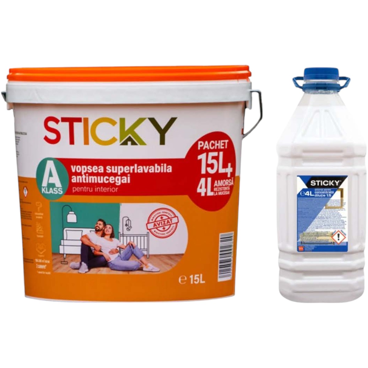STICKY AKLASS VOPSEA SUPERLAVABILA ANTIMUCEGAI 15L+AMORSA 4L