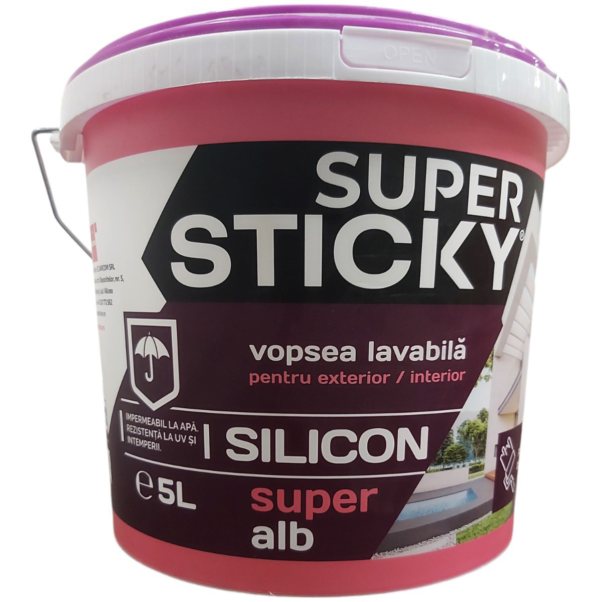 SUPER STICKY VOPSEA LAVABILA EXTERIOR/INTERIOR ALB CU SILICON 5L