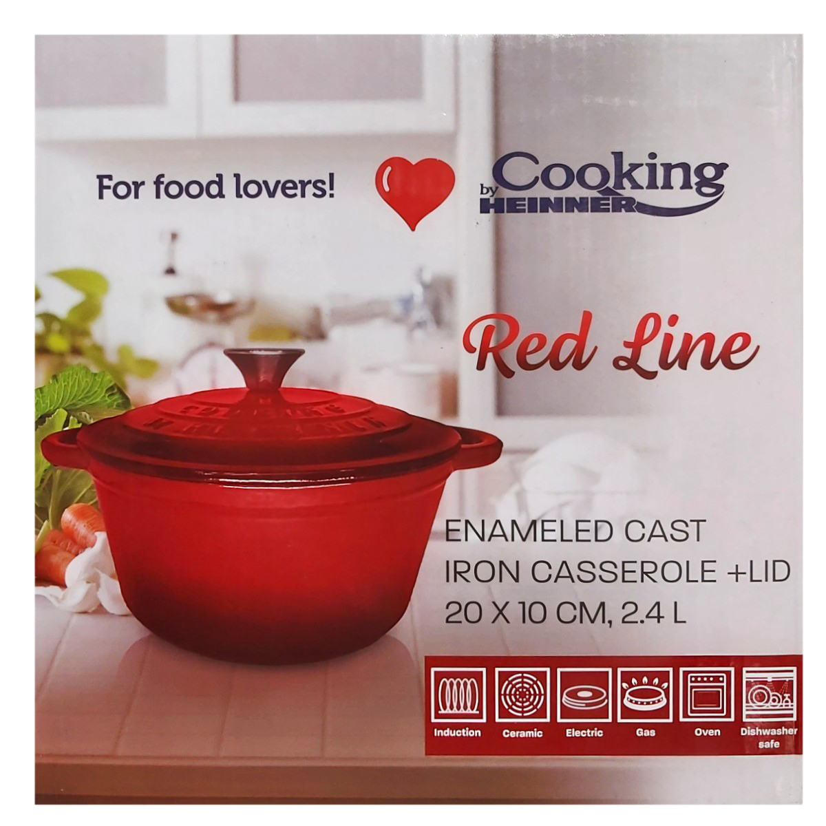 COOKING BY HEINNER RED LINE SEMIOALA FONTA EMAILATA+CAPAC 20X10CM 2.4L HR-KN-C24