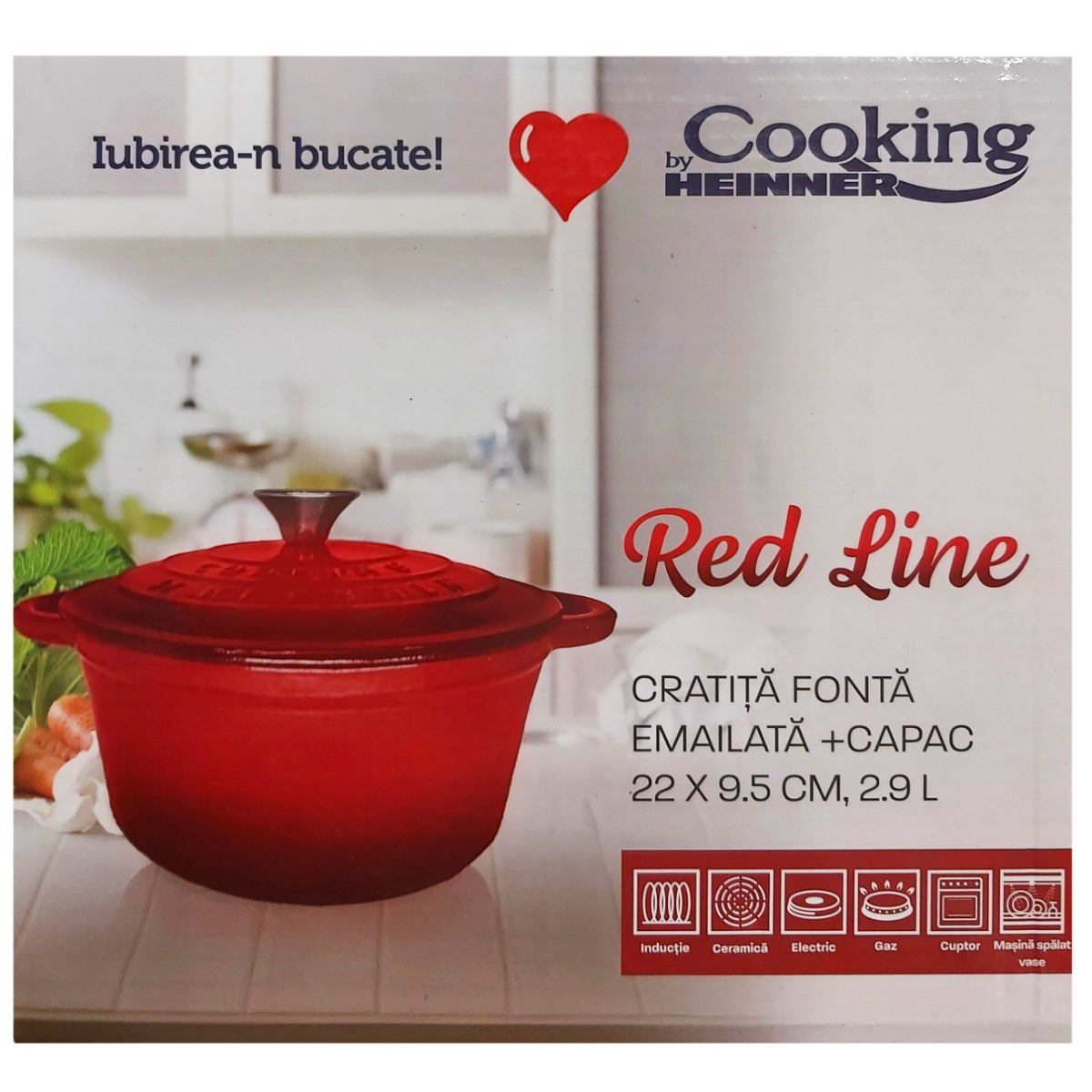 COOKING BY HEINNER RED LINE CRATITA FONTA EMAILATA+CAPAC 22X9.5CM 2.9L HR-KN-C29