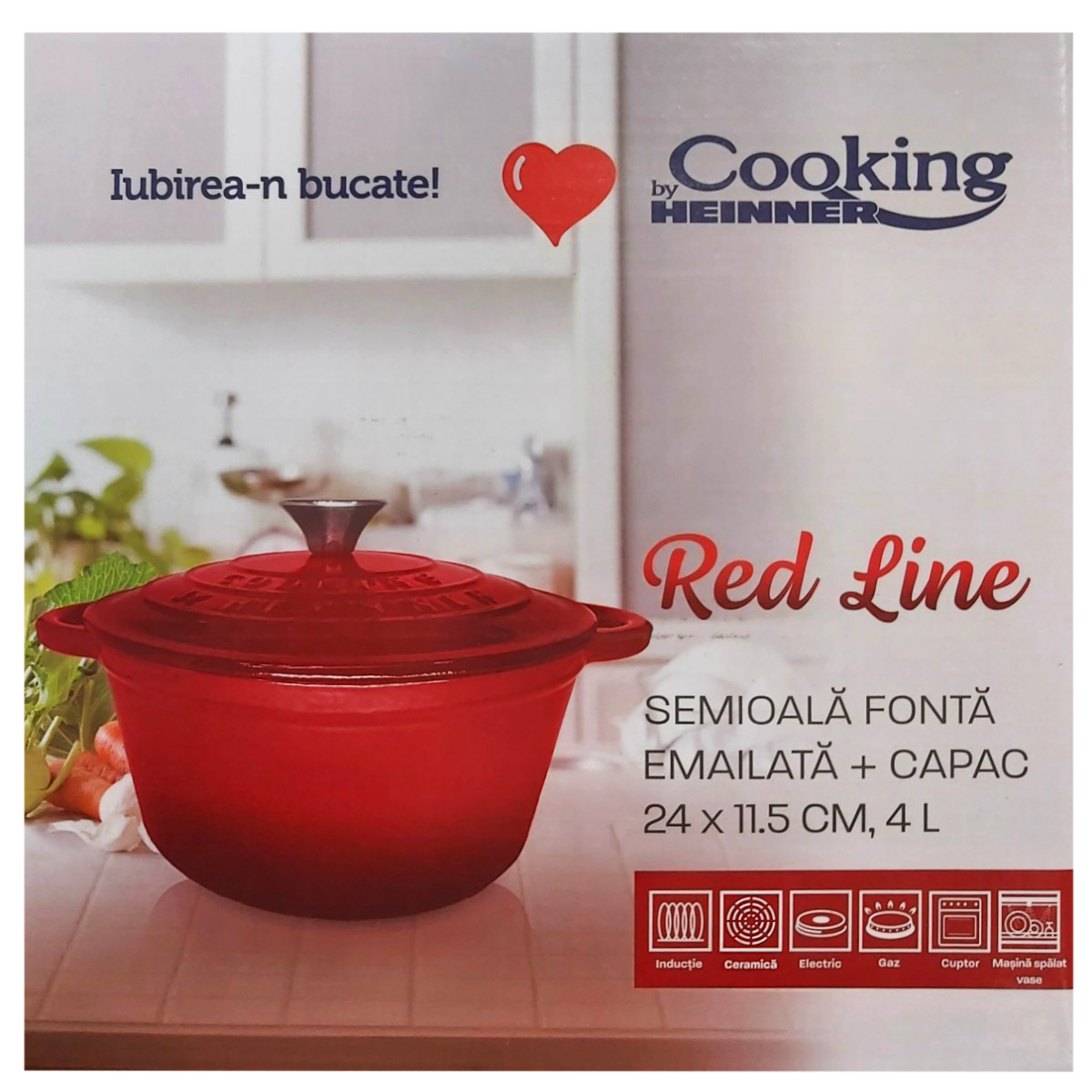 COOKING BY HEINNER RED LINE SEMIOALA FONTA EMAILATA+CAPAC 24X11.5CM 4L HR-KN-SM4
