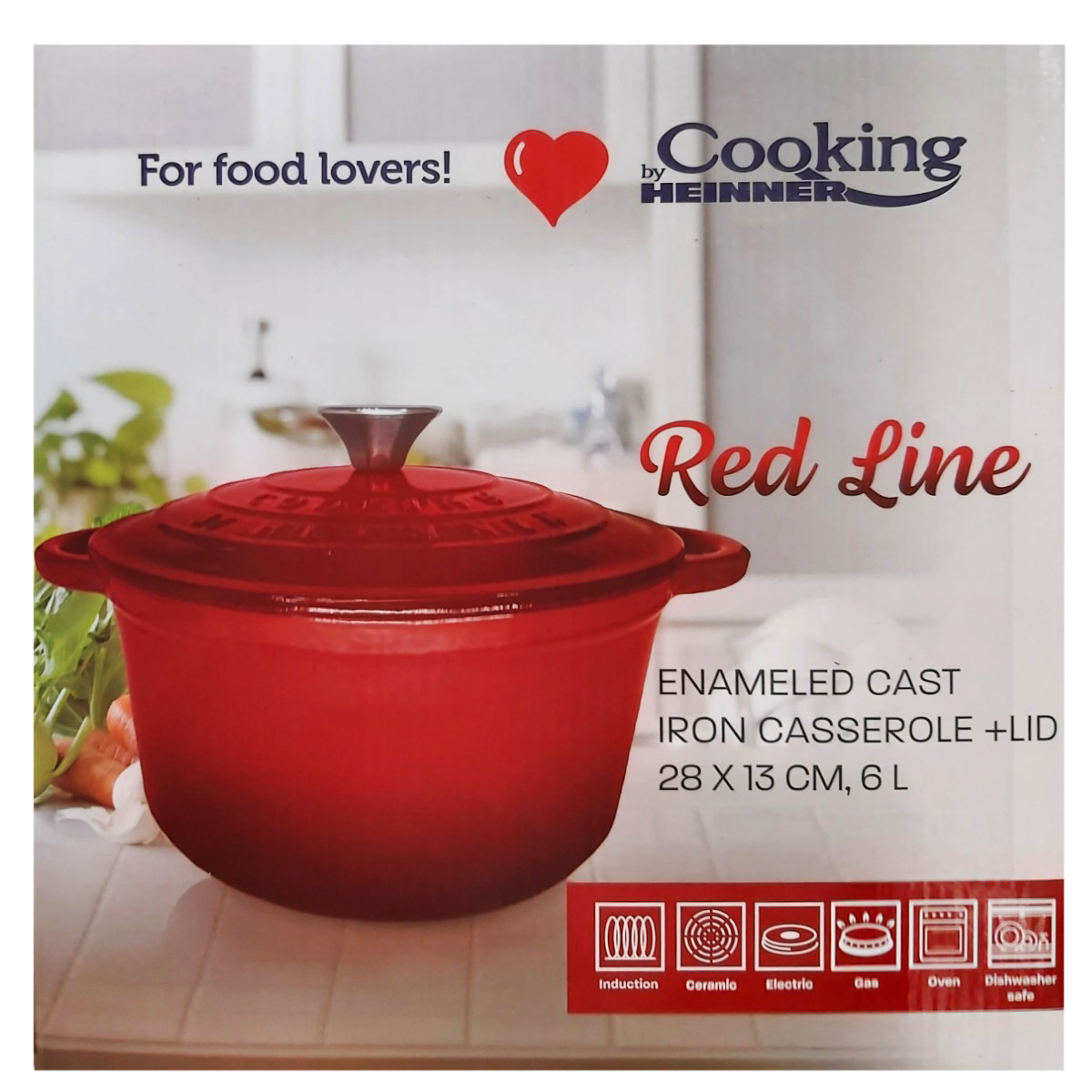 COOKING BY HEINNER RED LINE CRATITA FONTA EMAILATA+CAPAC 28X13CM 6L HR-KN-SM6