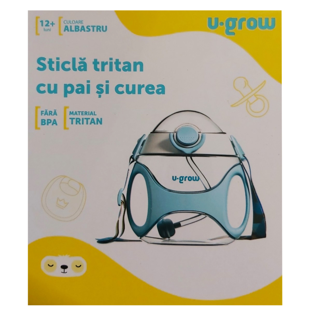 U-GROW TRITAN STICLA APA CU PAI SI CUREA BLUE 330ML UG-733BL
