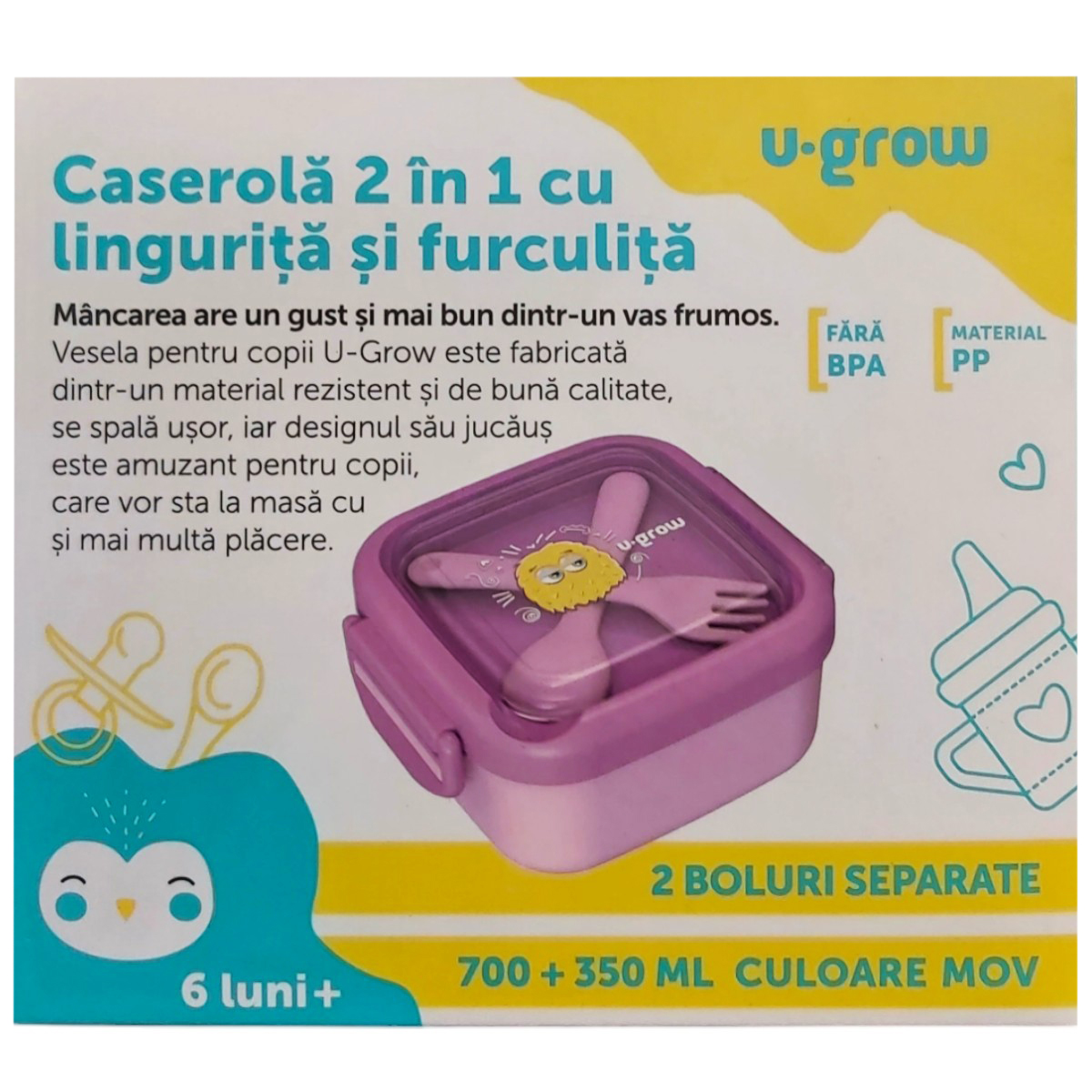 U-GROW CASEROLA 2IN1 700ML+350ML+LINGURITA SI FURCULITA MOV A-1415PK