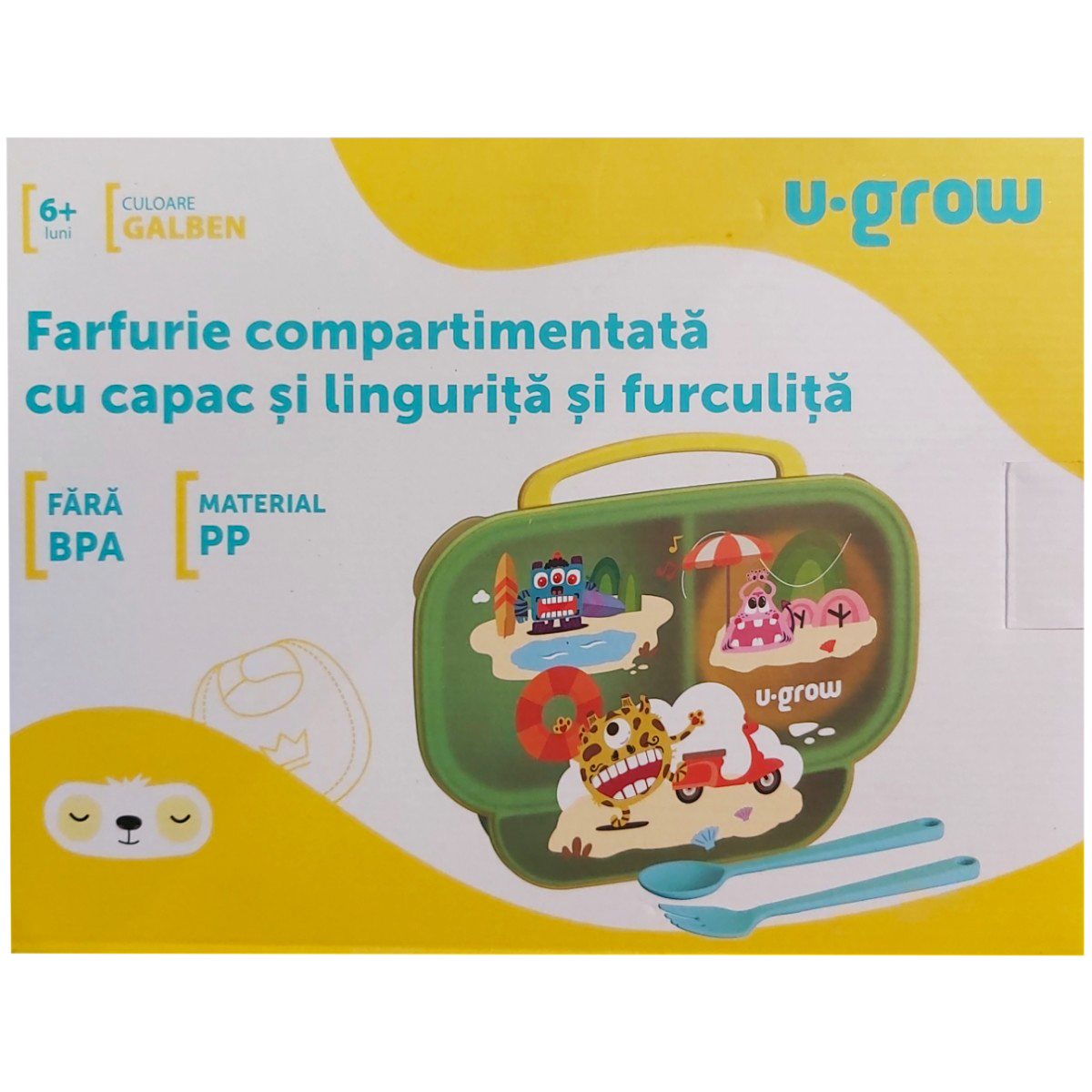 U-GROW FARFURIE COMPARTIMENTATA CU CAPAC+LINGURITA SI FURCULITA GALBEN A-1420BL