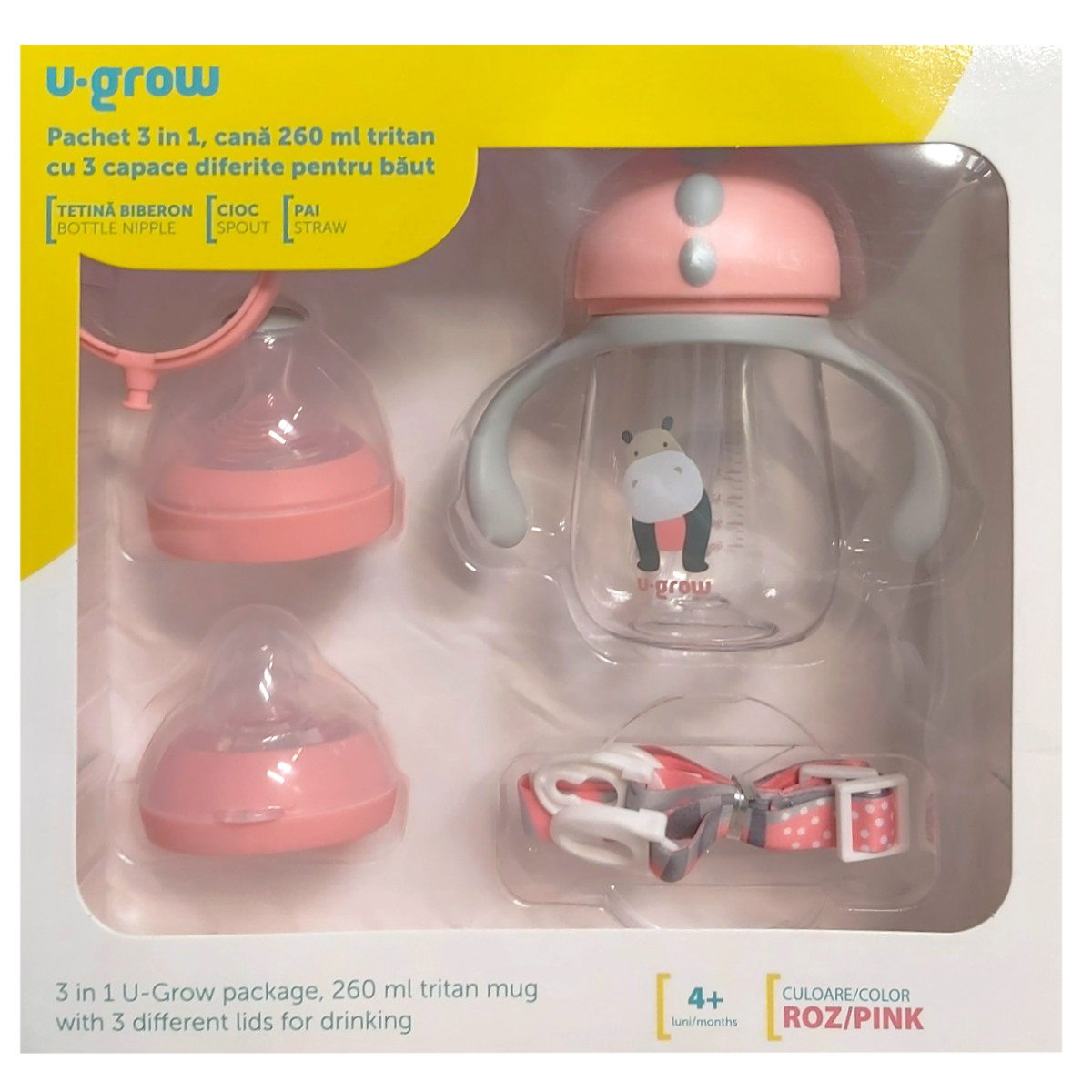 U-GROW TRITAN 3IN1 CANA 260ML+3 CAPACE ROZ UG-3IN1-PK