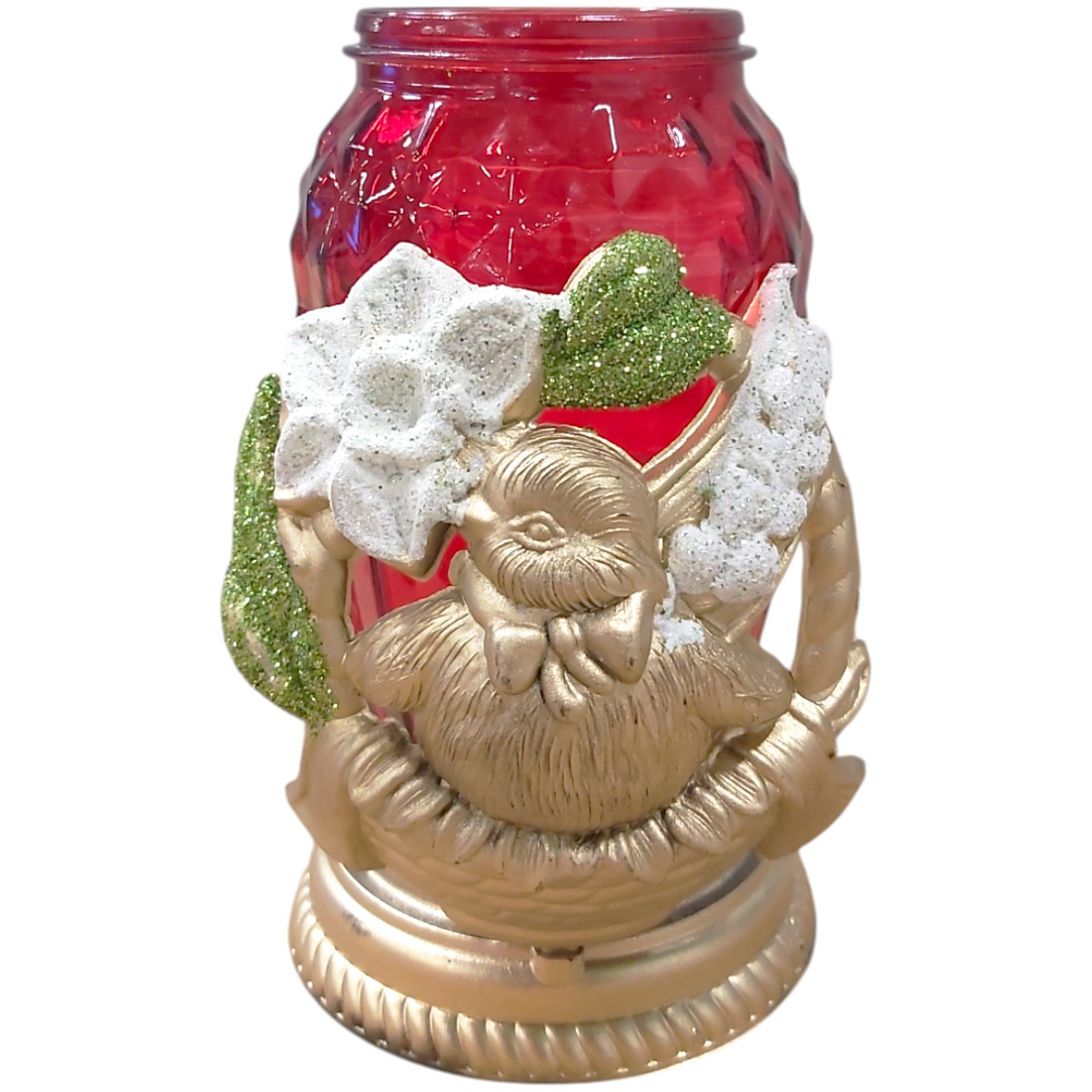CANDELA DIN STICLA ROSU DECOR IEPURE/PUI/MIEL  PB-70-RED-MIX