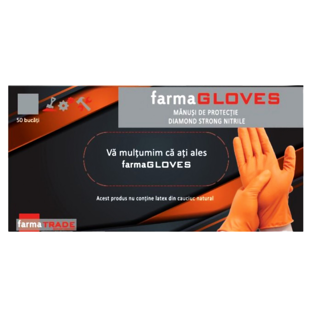 FARMA DIAMOND STRONG MANUSI NITRIL PORTOCALII L 50BUC