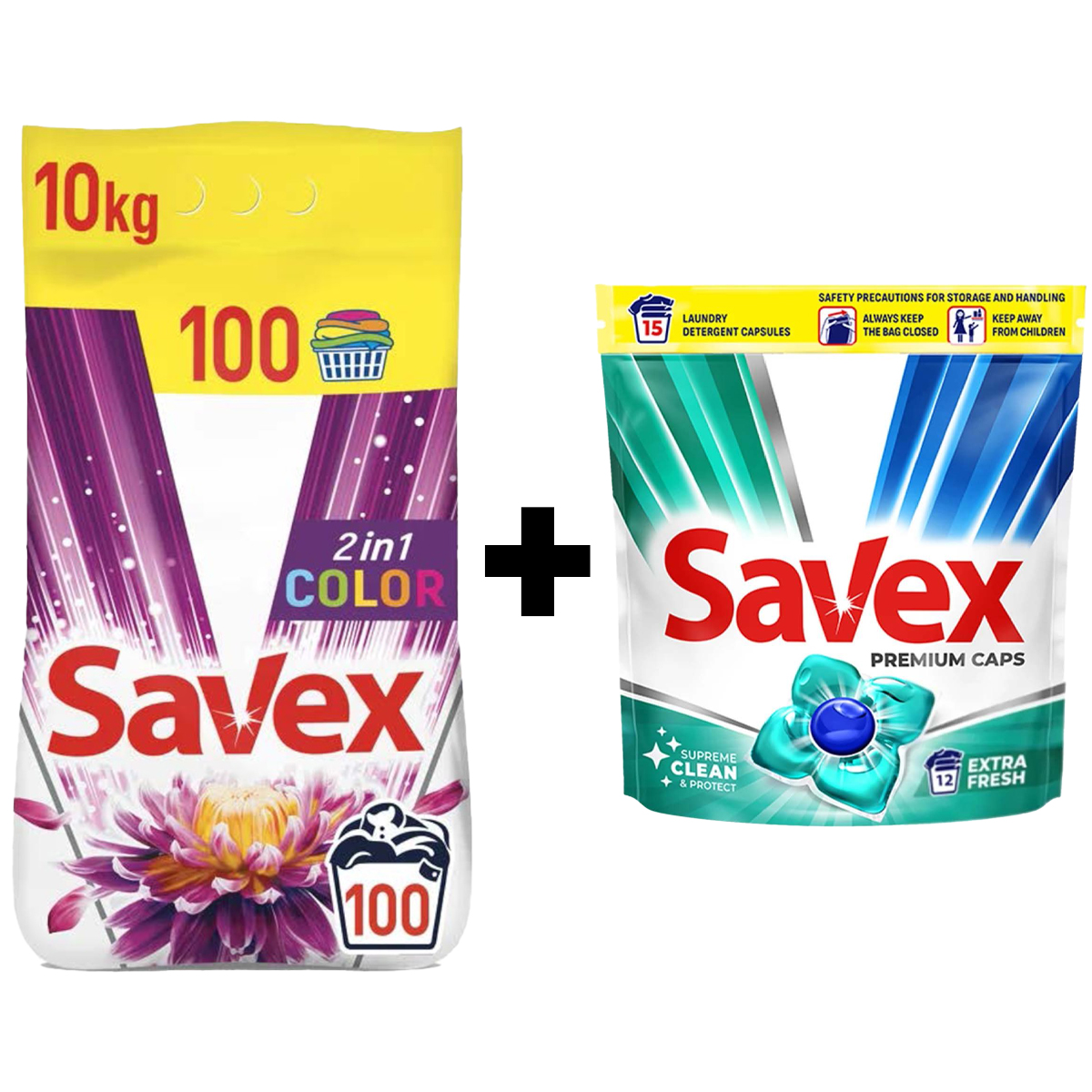 PACHET SAVEX DETERGENT PUDRA AUTOMAT 10KG+SAVEX CAPS 12 FRESH