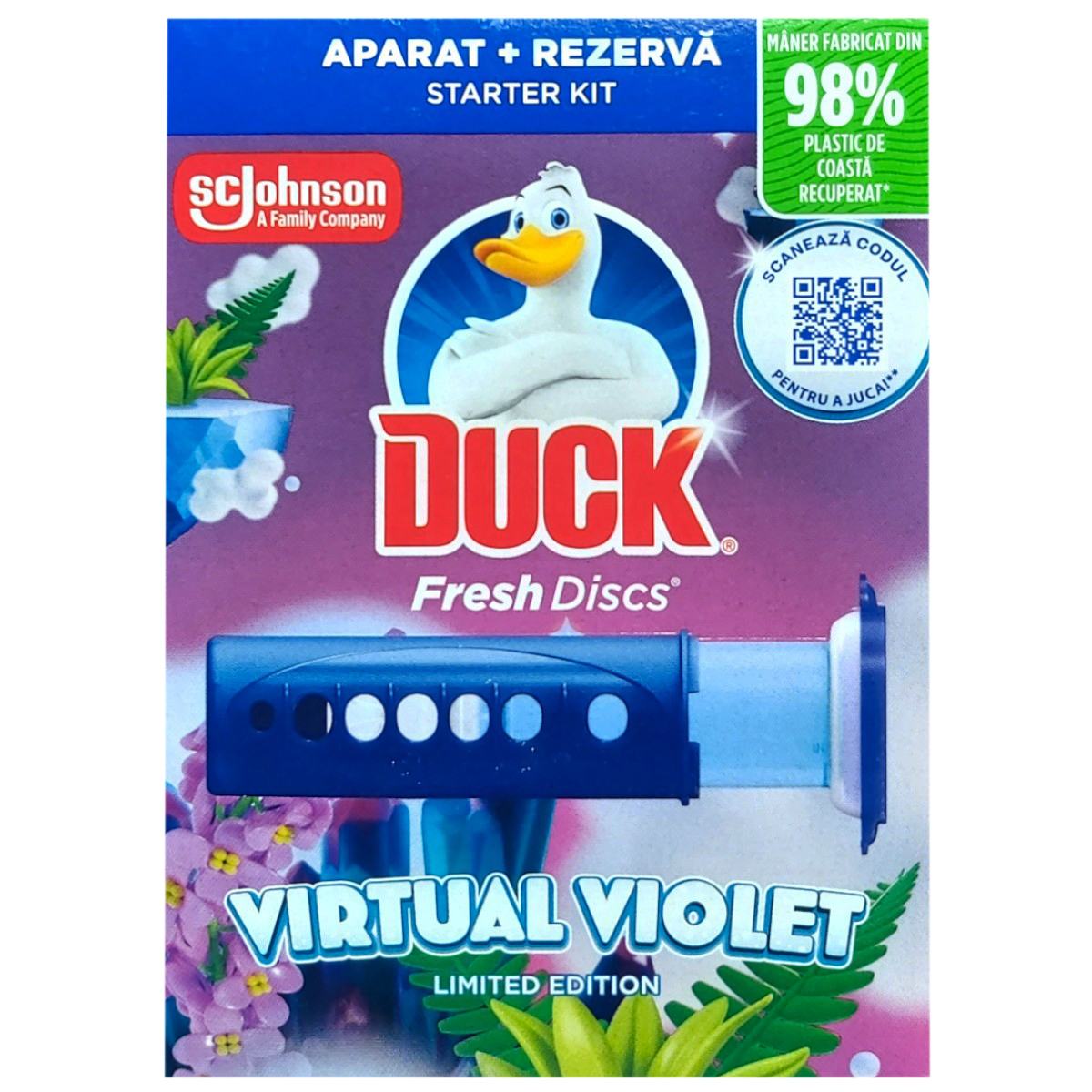 DUCK FRESH ODORIZANT WC 6 DISCS APARAT VIRTUAL VIOLET 36ML