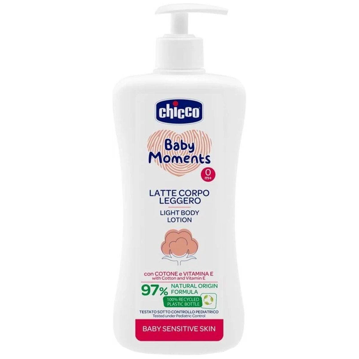 CHICCO BABY MOMENTS LOTIUNE DE CORP SENSITIVE COTTON&VITAMINA E 0 LUNI+ 500ML