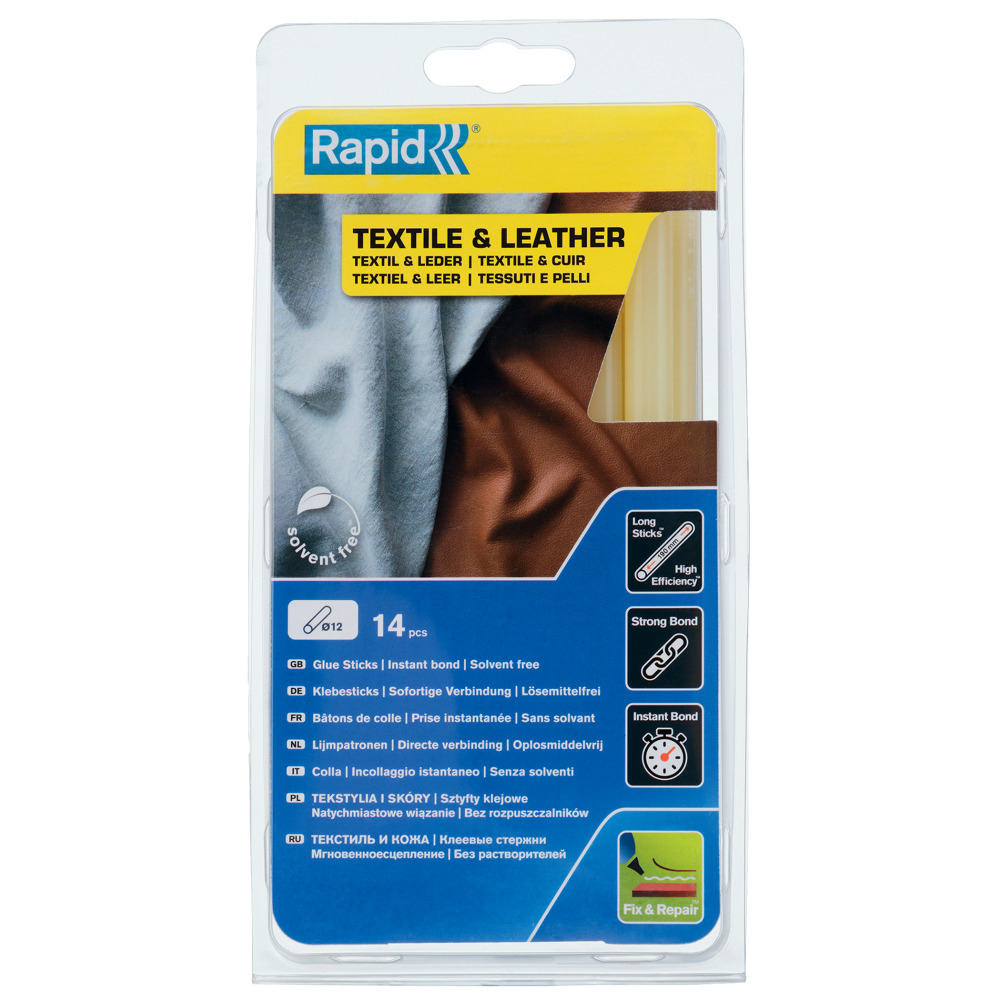 Rapid 5001418, set 14 batoane de adeziv, ptr textile si piele, galben, 12 x 190 mm
