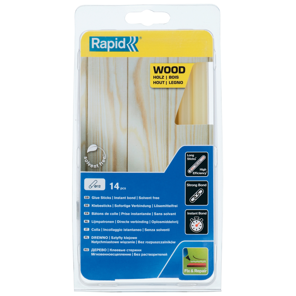 Rapid 5001420, set 14 batoane de adeziv, lemn, galben, 12 x 190 mm