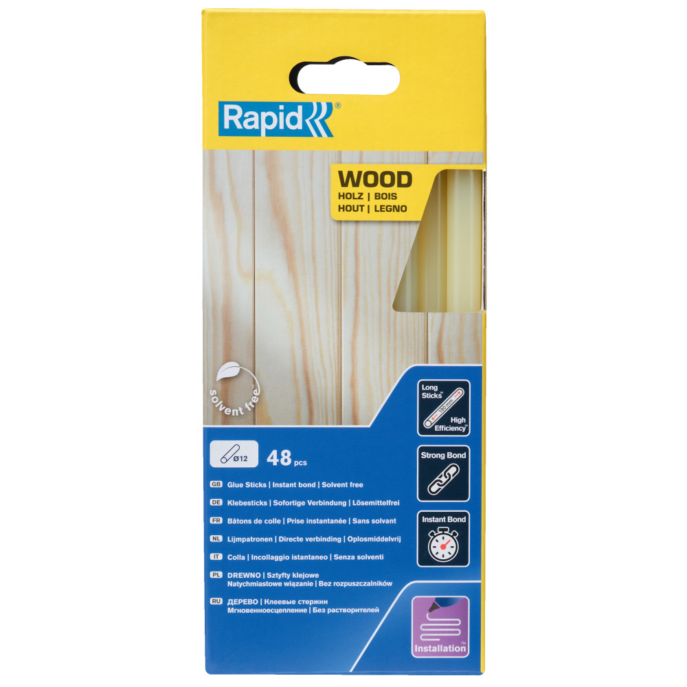 Rapid 5001421, set 48 batoane de adeziv, lemn, galben, 12 x 190 mm