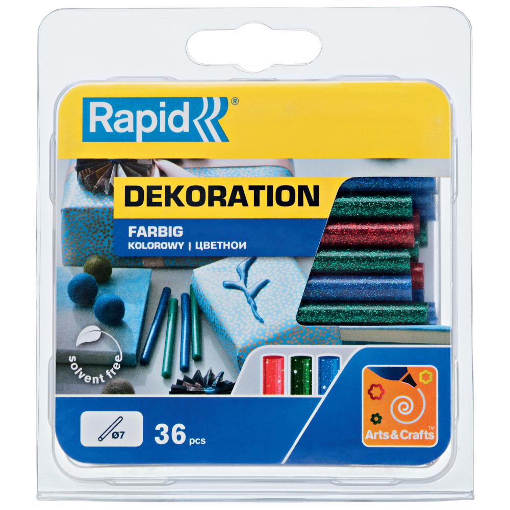 Rapid 5001425, set 36 batoane de adeziv, decoratii, colorate cu sclipici, 7 x 90 mm