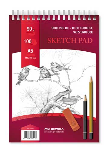 Bloc desen cu spirala, A5, 100 file - 90gsm, pentru schite creion, AURORA Esquisse - hartie alba