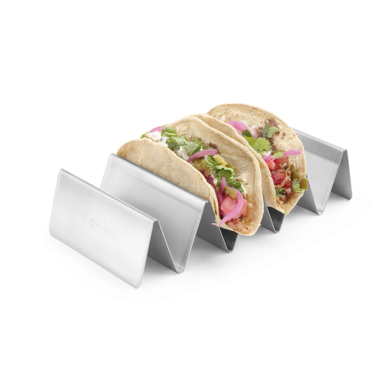 Suport din inox Hendi, pentru 4 taco/hot-dog/bagheta, 225x115x(H)50mm