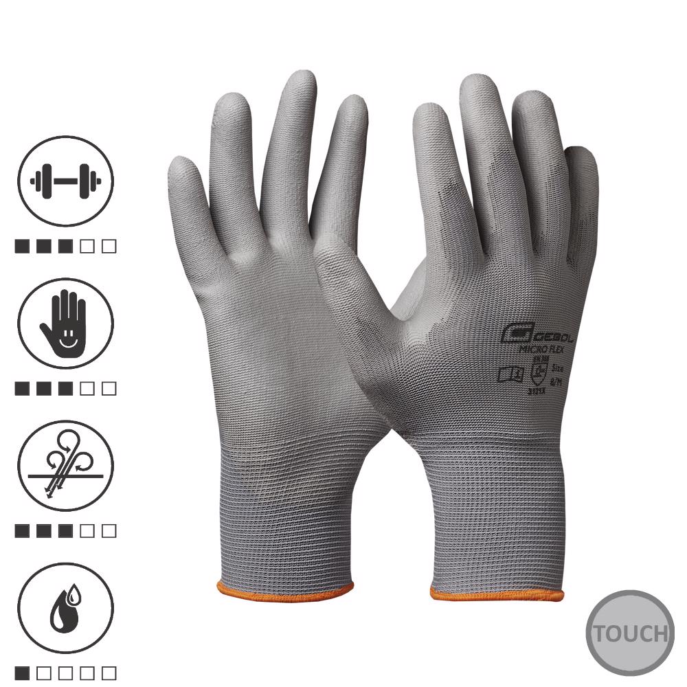 Gebol 709243G, Manusi de protectie Micro Flex, din poliester, acoperire din poliuretan, uz profesional, marimea 9/L