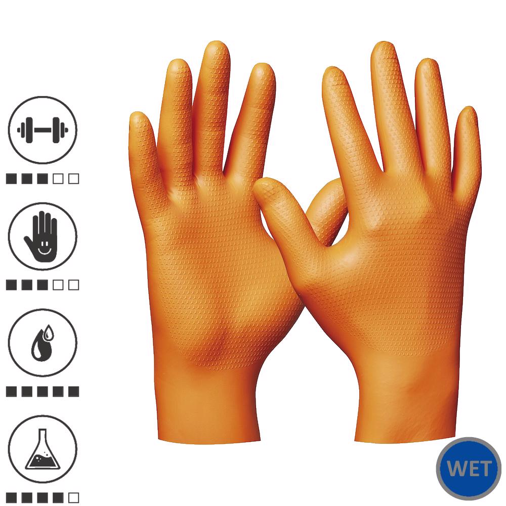 Gebol 709670, Set 50 de manusi de protectie Orange Nitril Ultra Grip, din nitril, uz profesional, marimea 10/XL