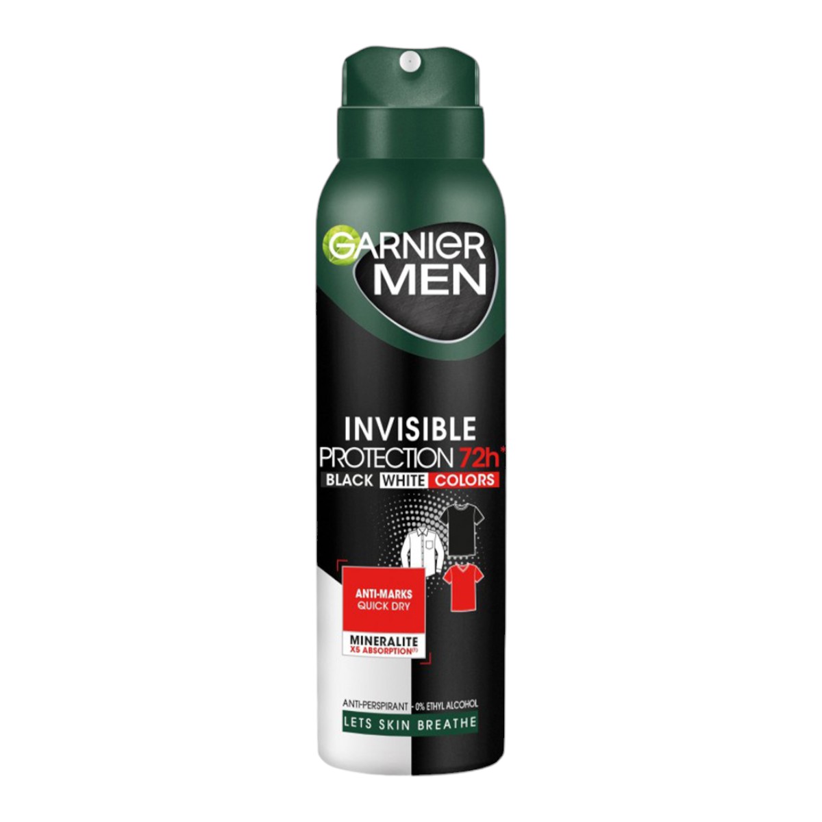 GARNIER MEN DEO SPRAY INVISIBLE B&W COLORS 72H 150ML