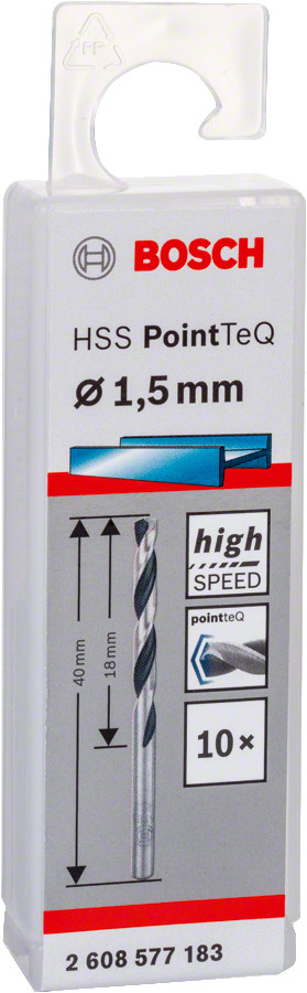 Bosch Set 10 burghie metal HSS PointTeQ, 1.5x18mm