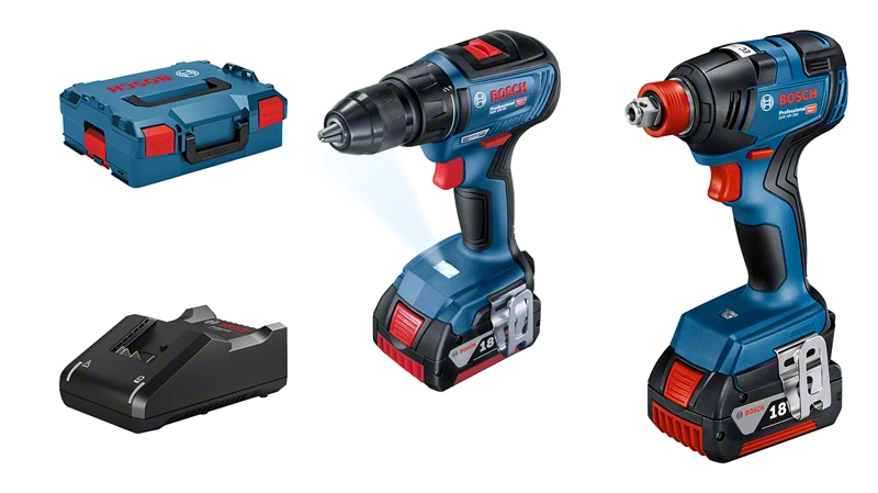 Bosch GSR 18V-50 Masina de gaurit si insurubat brushless Li-Ion, 50Nm + GDX 18V-200 Masina de insurubat cu impact brushless, Li-Ion, 200Nm + 2 acumulatori 18V, 4Ah + L-Boxx