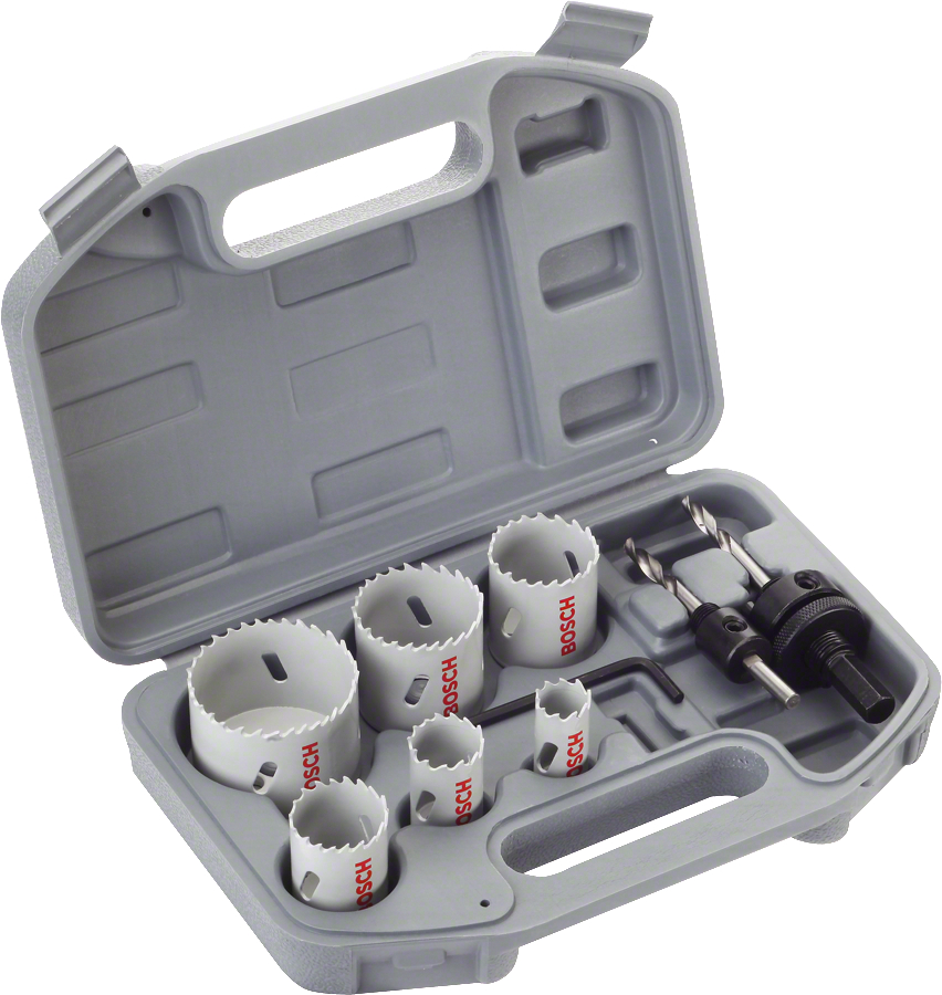 Bosch Set 9 accesorii, 6 carote BiMetal cu D20-68mm, 2 adaptoare hexagonale, 1 cheie hexagonala