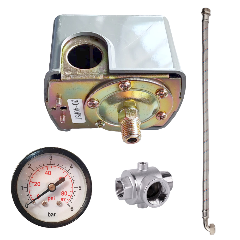 Progarden Set accesorii hidrofor, presostat mecanic , manometru 0-12bar, racord 5 cai, racord flexibil