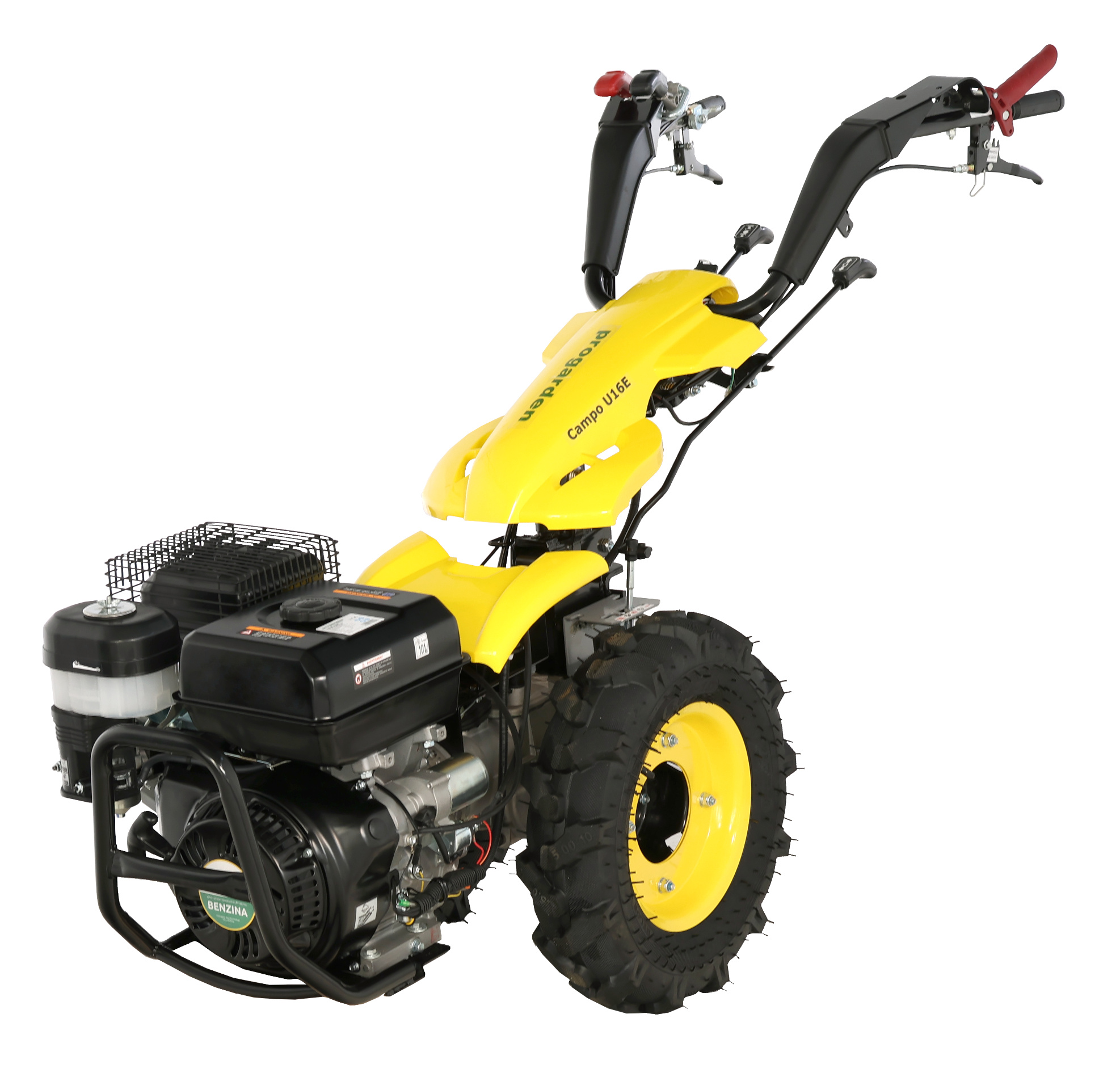 ProGARDEN Campo U16E motocultor multifunctional 14CP, benzina, EU V, pornire electrica, 3+2 viteze, reductor + FT90 freza tractata 900mm + BC120M bara cosire mobila 120cm