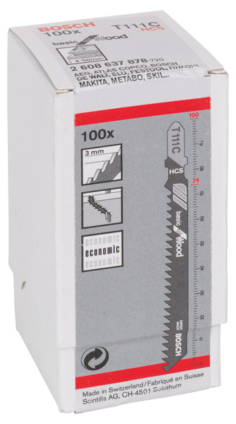 Bosch Set 100 Panze ferastrau vertical Basic for Wood, T 111C,  100mm