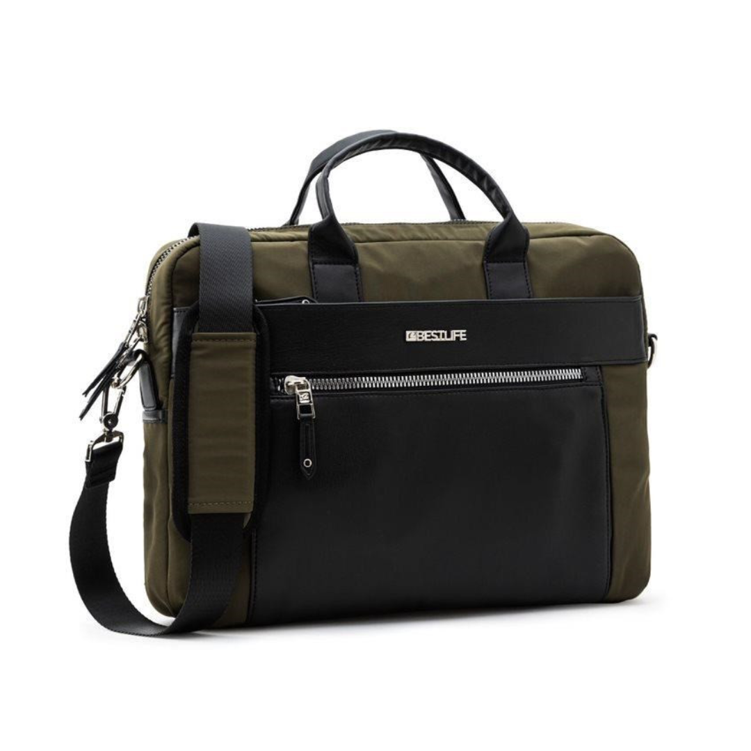 Geanta BESTLIFE Alya, 29x39x6cm, compartiment laptop si tableta 14.1 inch, maro/negru