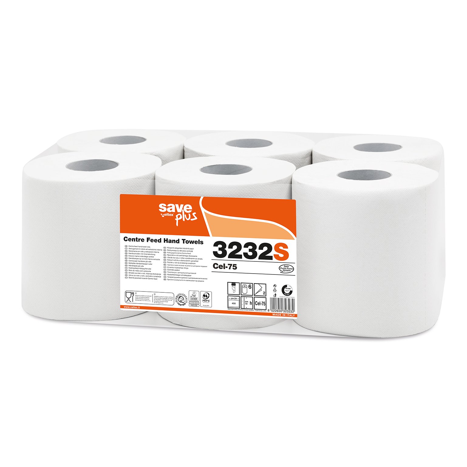 Rola prosoape cu derulare centrala, Celtex 3232S, 2 straturi, alb, 108 m, 450 portii