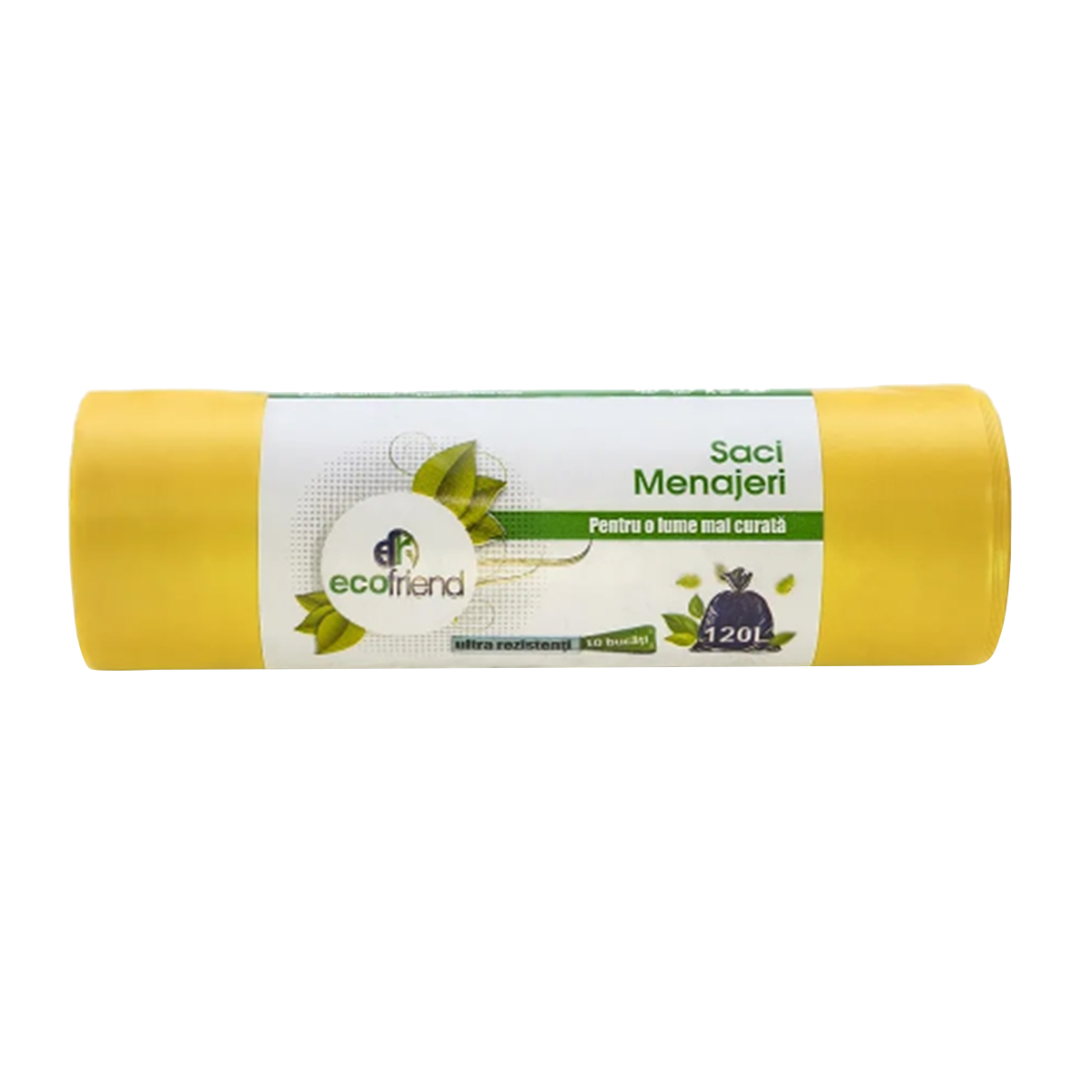Saci menaj LDPE Ecofriend, galben, 120 litri, 10 bucati/rola