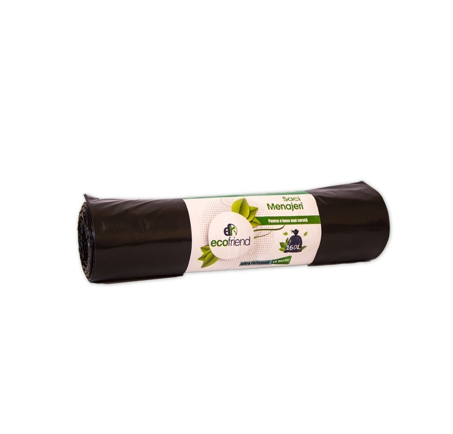Saci menaj LDPE Ecofriend, negri, 35 microni, 80x120 cm, 160L, 10 bucati/rola