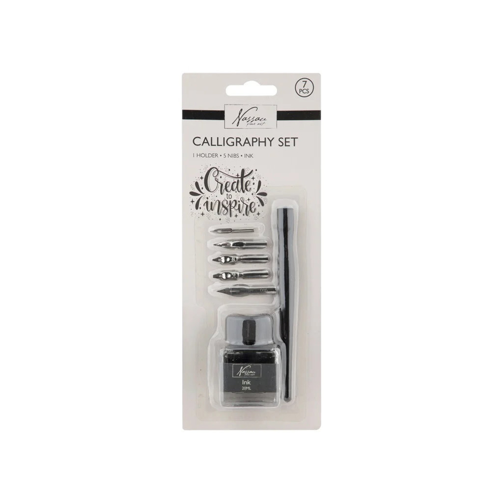 Set caligrafie, Creative Craft, 5 penite, calimara cerneala