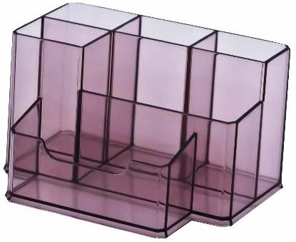 Suport plastic pentru accesorii de birou, 6 compartimente, 105 x 85mm, KEJEA - fumuriu
