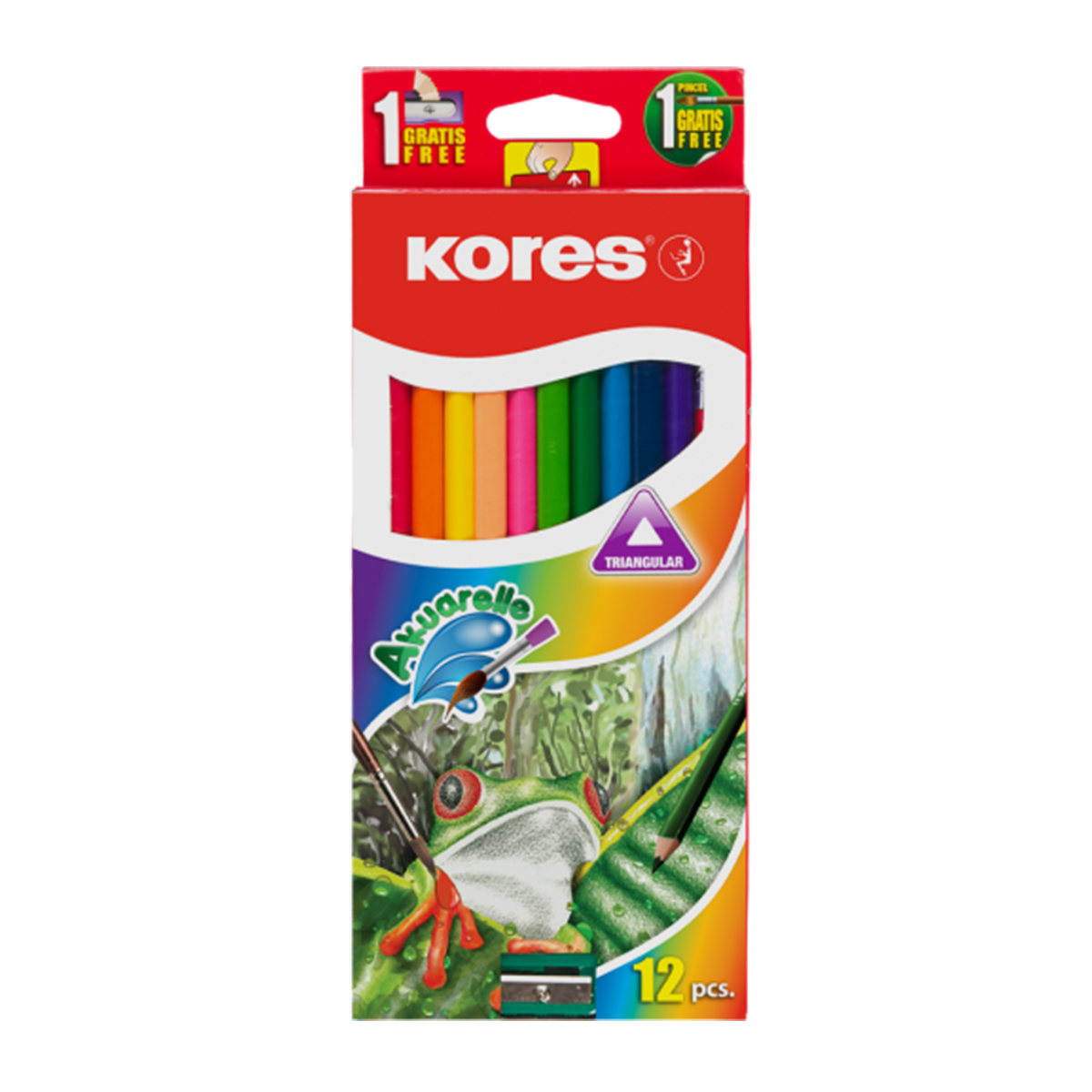 Creioane pe baza de apa Kores, cu pensula, 12 bucati/set