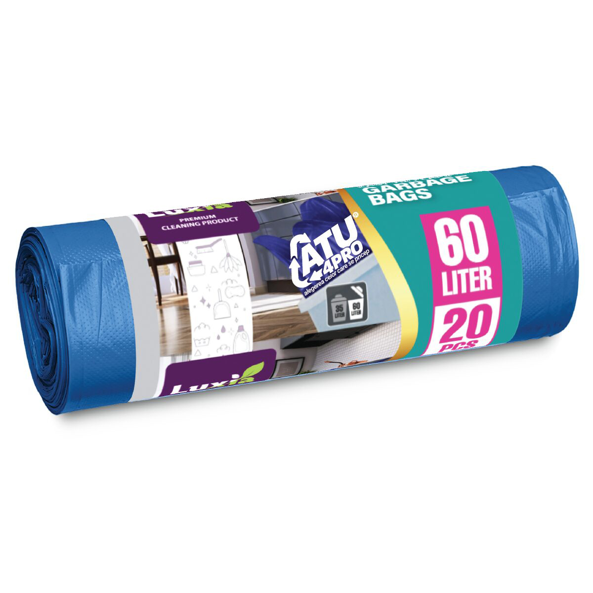 Saci menaj LDPE, albastru, 120L, 70x110 cm, 10 bucati/rola
