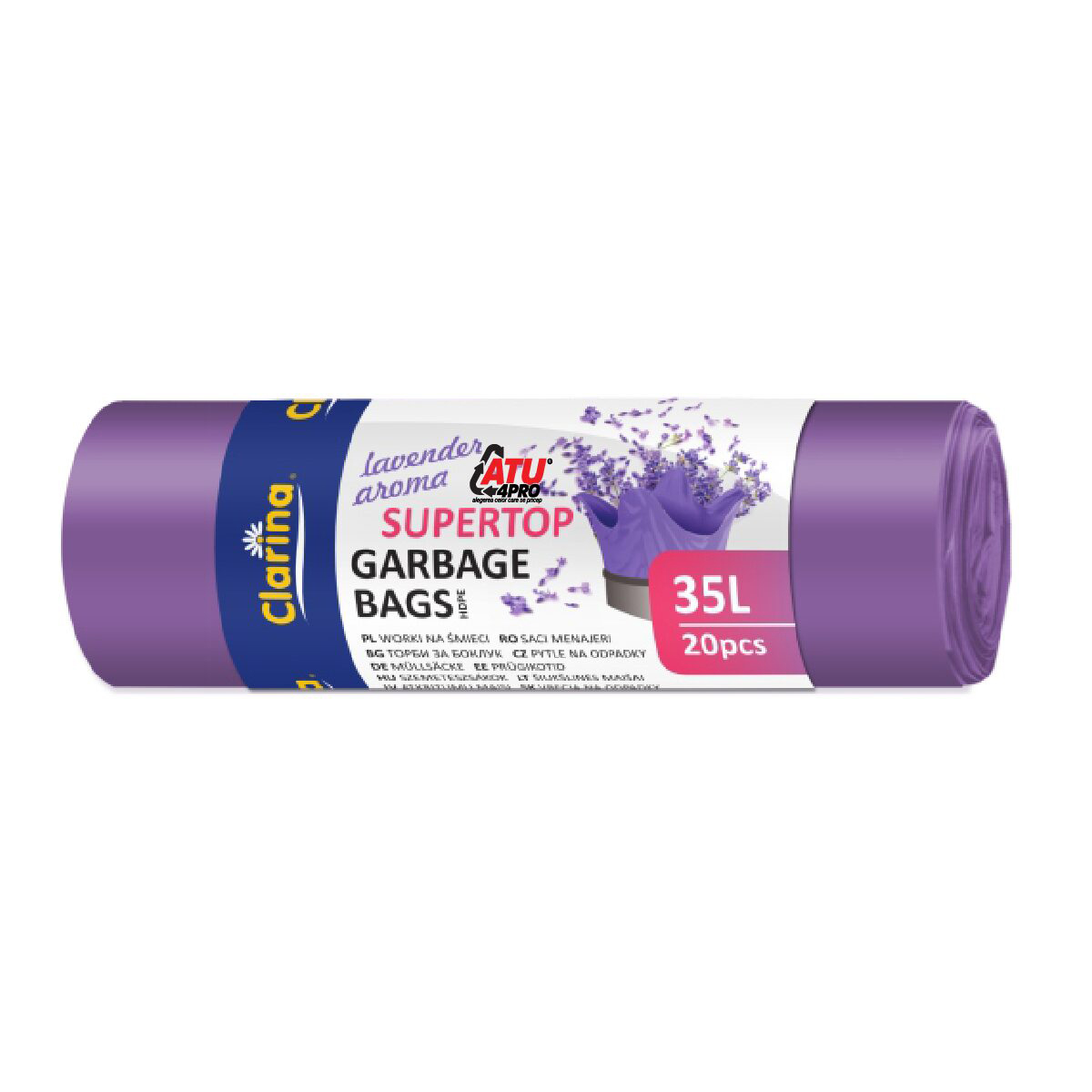 Saci menaj cu urechi HDPE, 35L, aroma lavanda, 20 bucati/rola